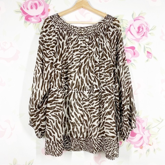 Michael Kors Brown Animal Print Silk Front Tie Blouse 3X - Picture 6 of 15